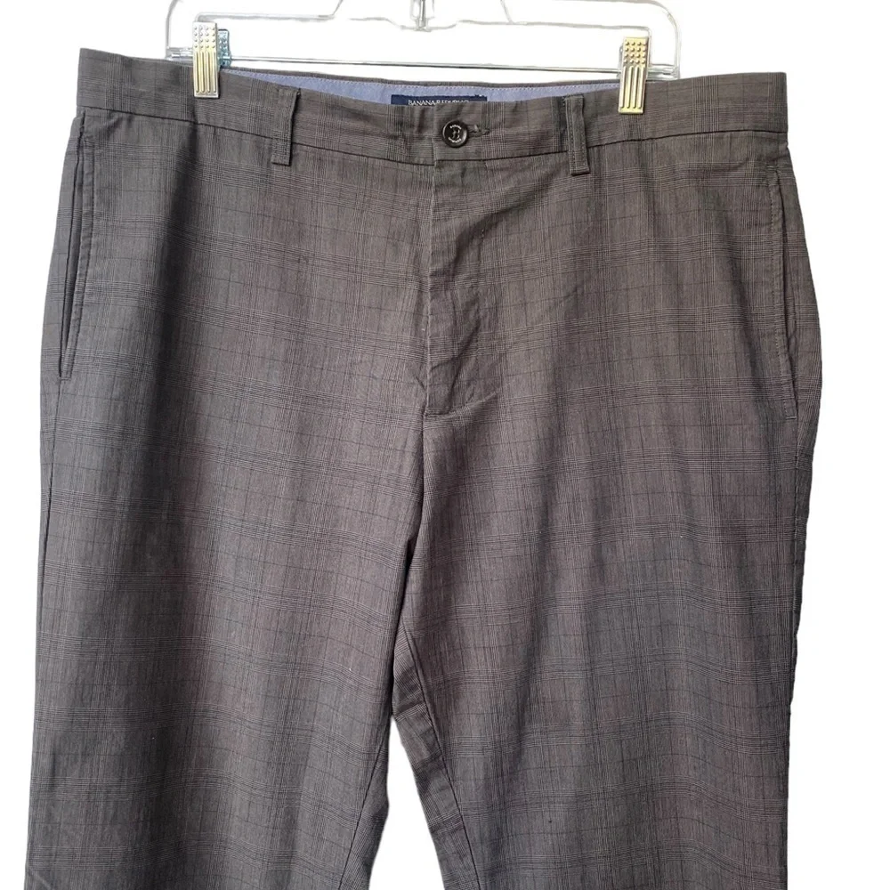 Banana Republic Mens Gavin Fit Pants Plaid 100% Cotton Dressy‎ Office Preppy